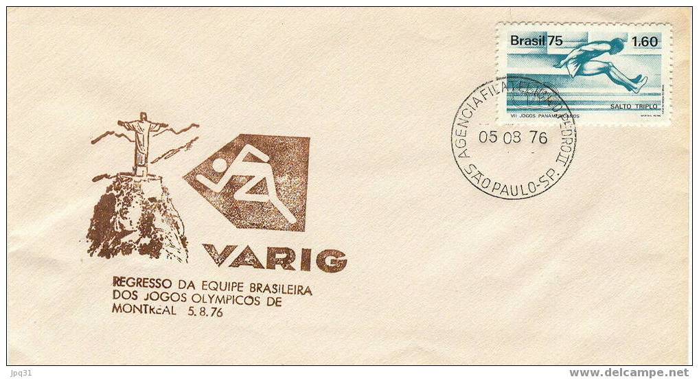 Enveloppe VARIG Sao Paulo 05/08/76 - Retour De L'équipe Brésilienne Pour Les Jeux Olympiques De Montréal - Verano 1976: Montréal