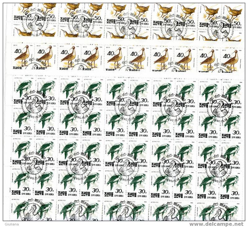 Corea D/ Nord -  N. 2171-72-73  Used In Fogli Interi Di 50v. (Yvert) 1990  Uccelli - Gallinacées & Faisans