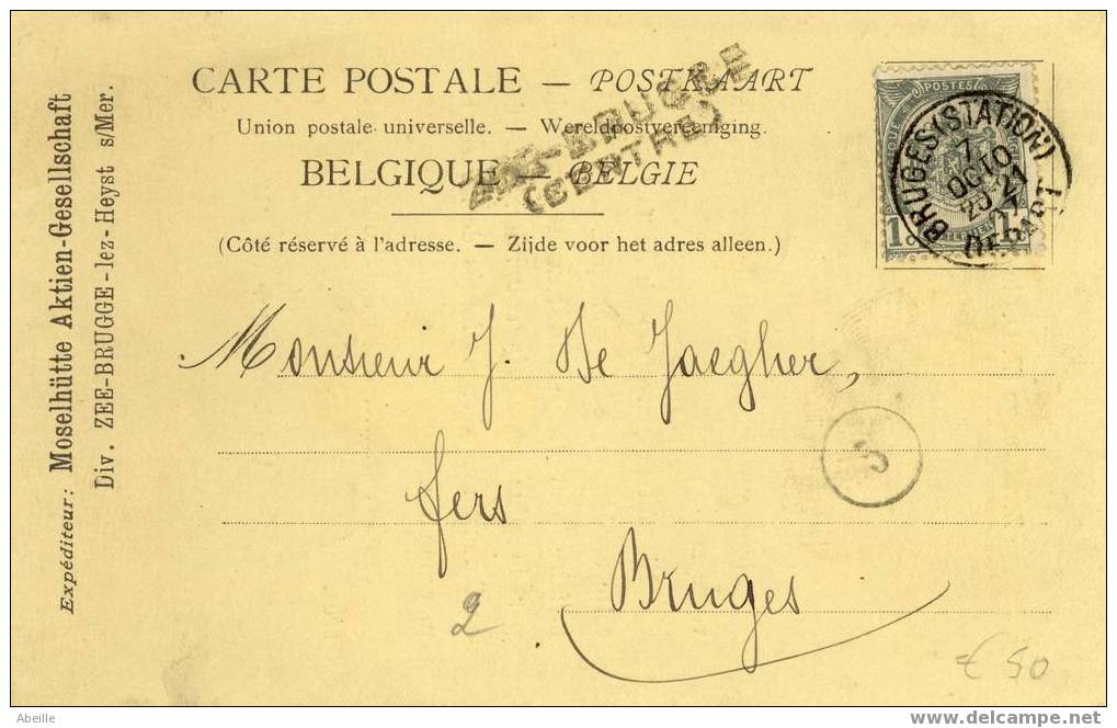 8100 LIJNSTEMPEL ZEE-BRUGGE 1907 ZELDZAAM - Linear Postmarks