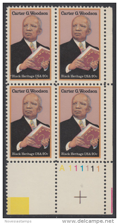 !a! USA Sc# 2073 MNH PLATEBLOCK (LR/A111111) - Black Heritage: Carter G. Woodson - Unused Stamps