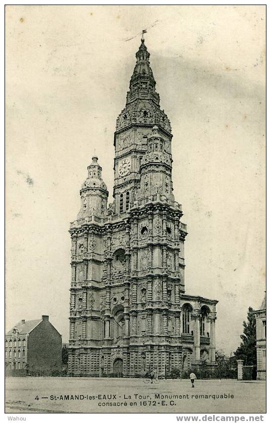 St-AMAND-les-EAUX    -    La Tour, Monument Remarquable Consacré En 1672     (carte Ayant Voyagé En 1907) - Saint Amand Les Eaux