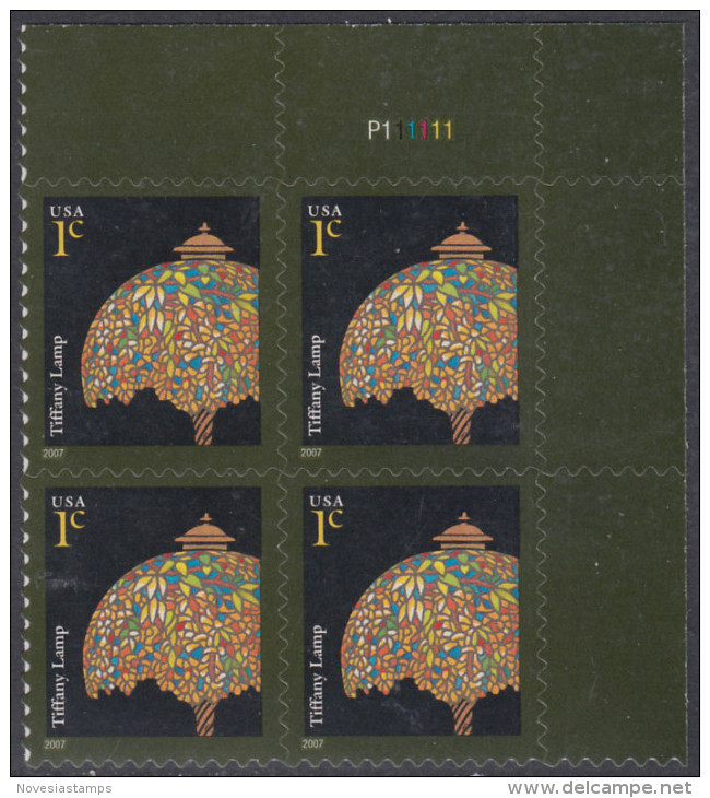 !a! USA Sc# 3749 MNH PLATEBLOCK (UR/P111111/a) - Tiffany Lamp - Nuovi