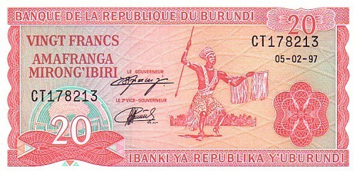 BURUNDI   20 Francs  Daté Du 05-02-1997   Pick 27d    ***** BILLET  NEUF ***** - Burundi