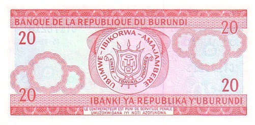 BURUNDI   20 Francs  Daté Du 05-02-1997   Pick 27d    ***** BILLET  NEUF ***** - Burundi