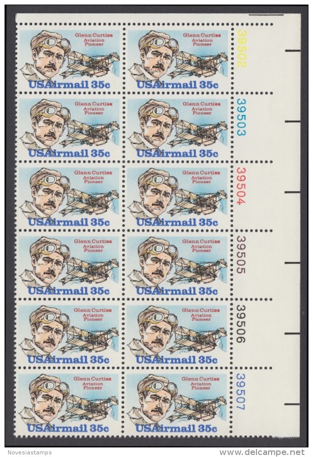 !a! USA Sc# C100 MNH PLATEBLOCK(12) (UR/39502/a) - Glenn Curtiss - 3b. 1961-... Ungebraucht