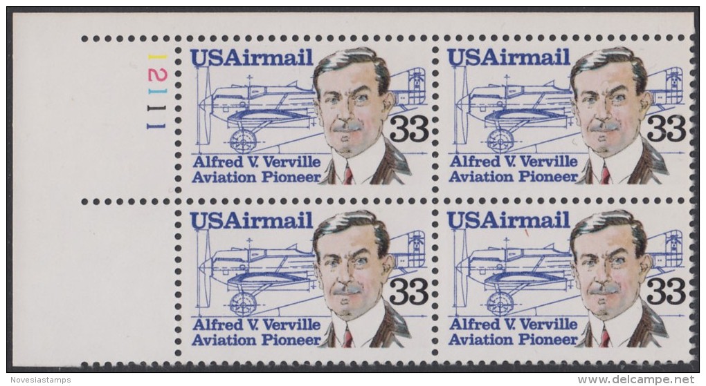 !a! USA Sc# C113 MNH PLATEBLOCK (UL/12111/a) - Alfred V. Verville - 3b. 1961-... Nuevos