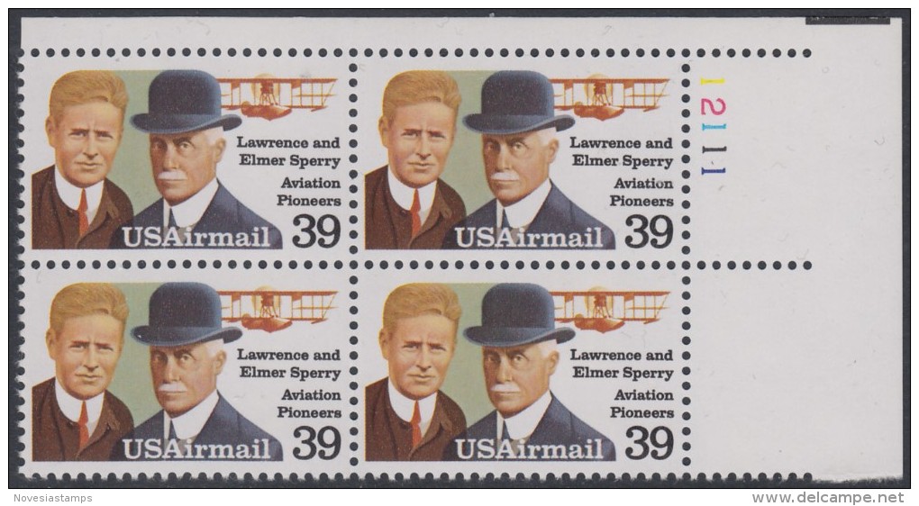 !a! USA Sc# C114 MNH PLATEBLOCK (UR/12111) - Lawrence & Elmer Sperry - 3b. 1961-... Unused