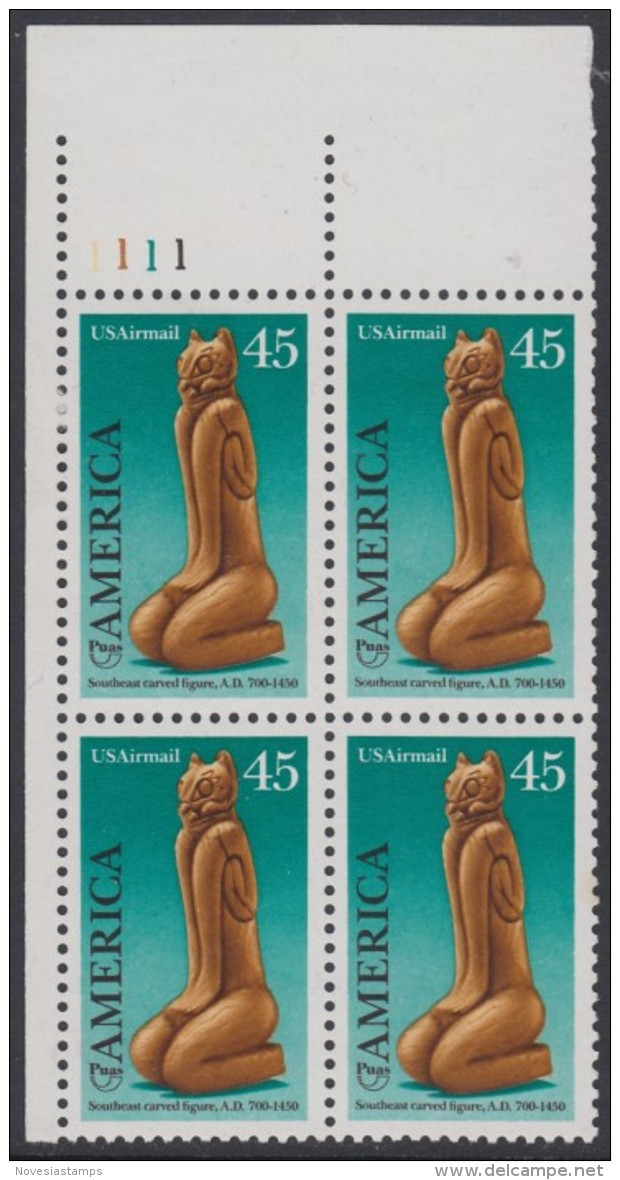 !a! USA Sc# C121 MLH PLATEBLOCK (UL/1111) - Pre Columbian America - 3b. 1961-... Unused