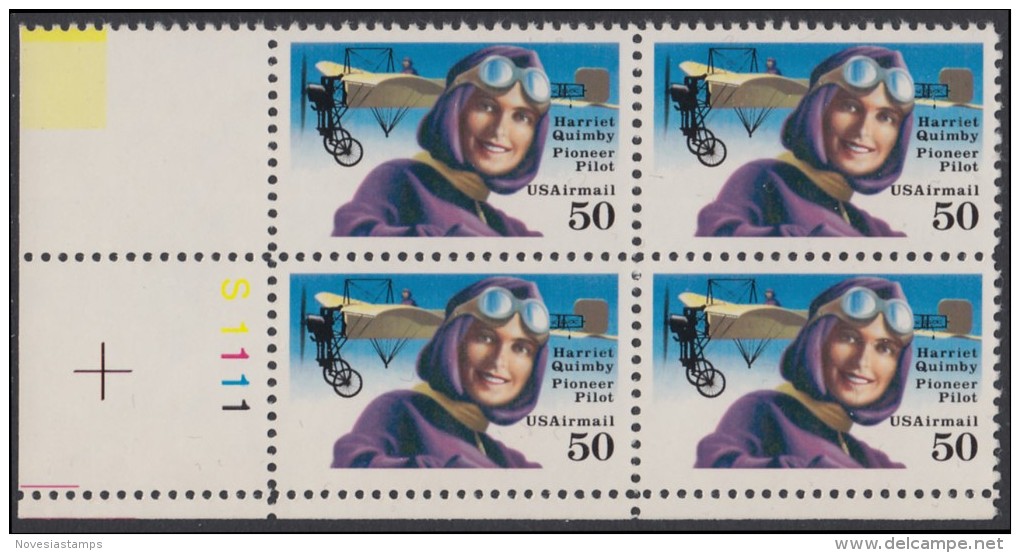 !a! USA Sc# C128 MNH PLATEBLOCK (LL/S1111/a) - Harriet Quimby - 3b. 1961-... Unused