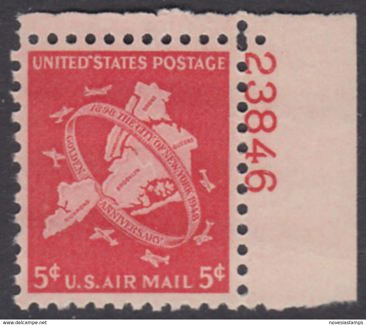 !a! USA Sc# C038 MNH SINGLE From Upper Right Corner W/ Plate-# (UR/23846) - New York City - 2b. 1941-1960 Nuovi