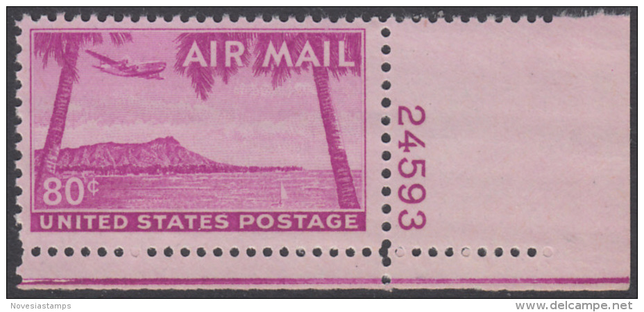 !a! USA Sc# C046 MNH SINGLE From Lower Right Corner W/ Plate-# (LR/24593) - Diamond Head; Honolulu; Hawaii - 2b. 1941-1960 Neufs