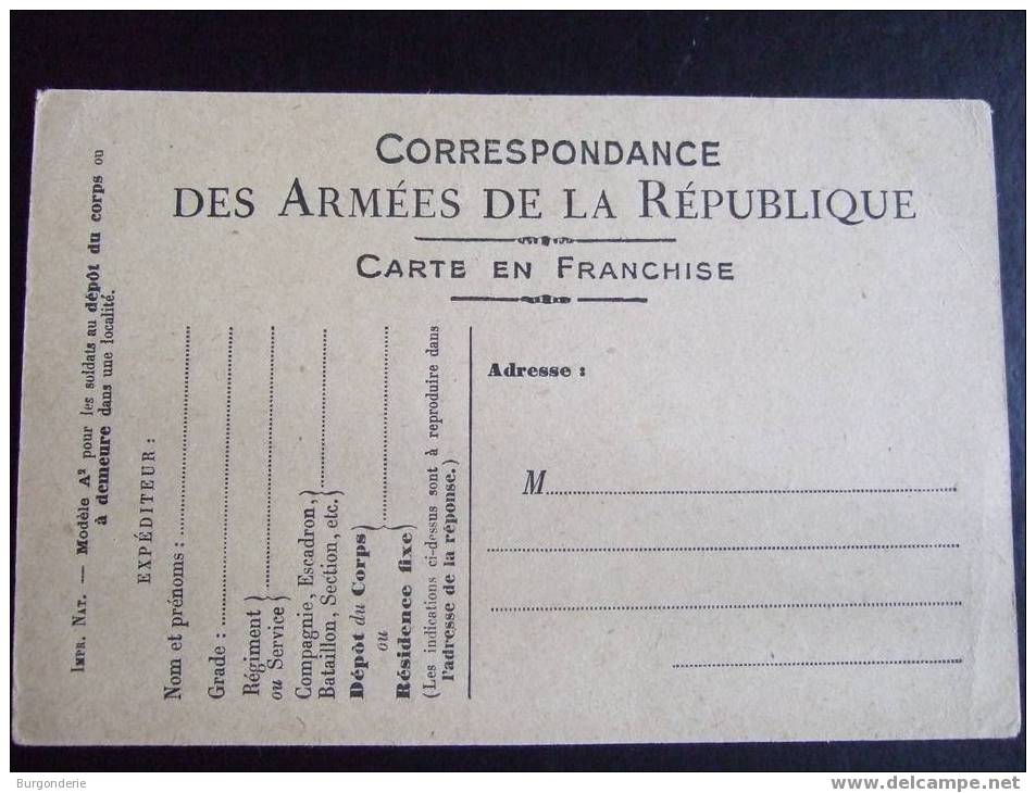 CORRESPONDANCE DES ARMEES DE LA REPUBLIQUE/ CARTE EN FRANCHISE - 1921-1960: Periodo Moderno