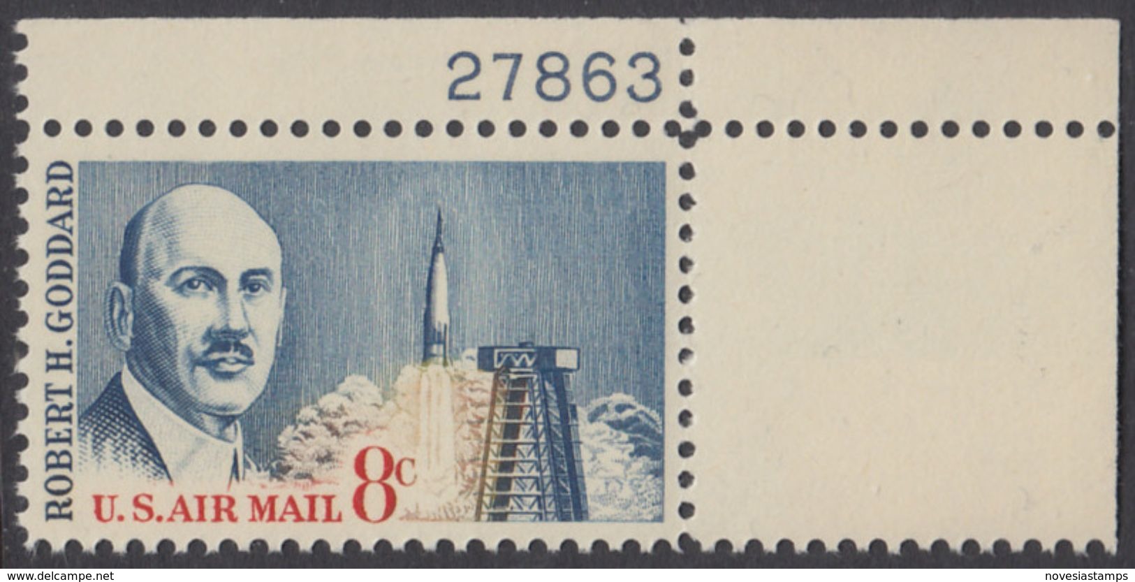 !a! USA Sc# C069 MNH SINGLE From Upper Right Corner W/ Plate-# (UR/27863) - Robert H. Goddard - 3b. 1961-... Nuevos