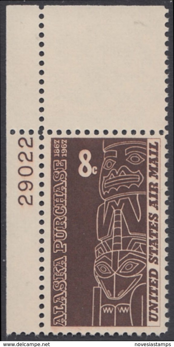 !a! USA Sc# C070 MNH SINGLE From Upper Left Corner W/ Plate-# (UL/29022/a) - Alaska Purchase - 3b. 1961-... Nuovi