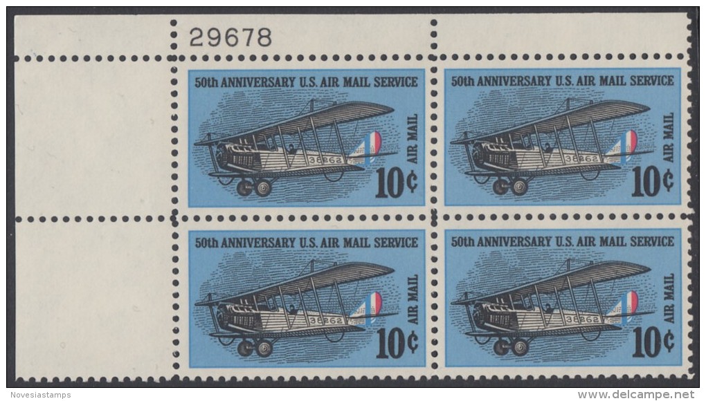 !a! USA Sc# C074 MNH PLATEBLOCK (UL/29678/b) - 50th Anniv. Air Mail Service - 3b. 1961-... Unused