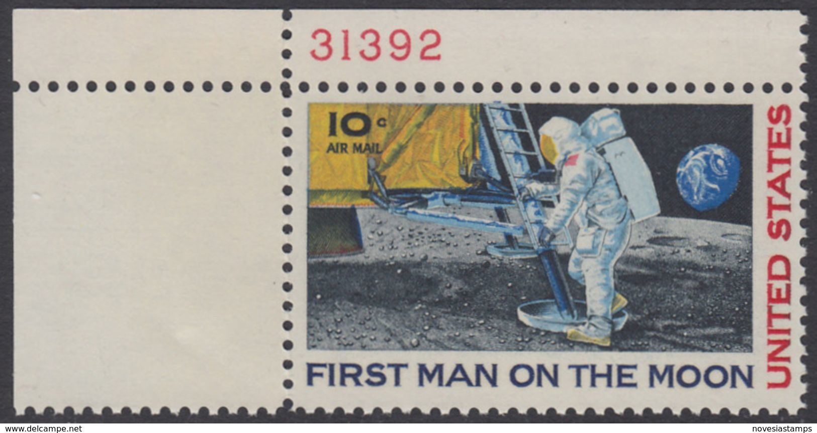 !a! USA Sc# C076 MNH SINGLE From Upper Left Corner W/ Plate-# (UL/31392) - Moon Landing - 3b. 1961-... Ongebruikt