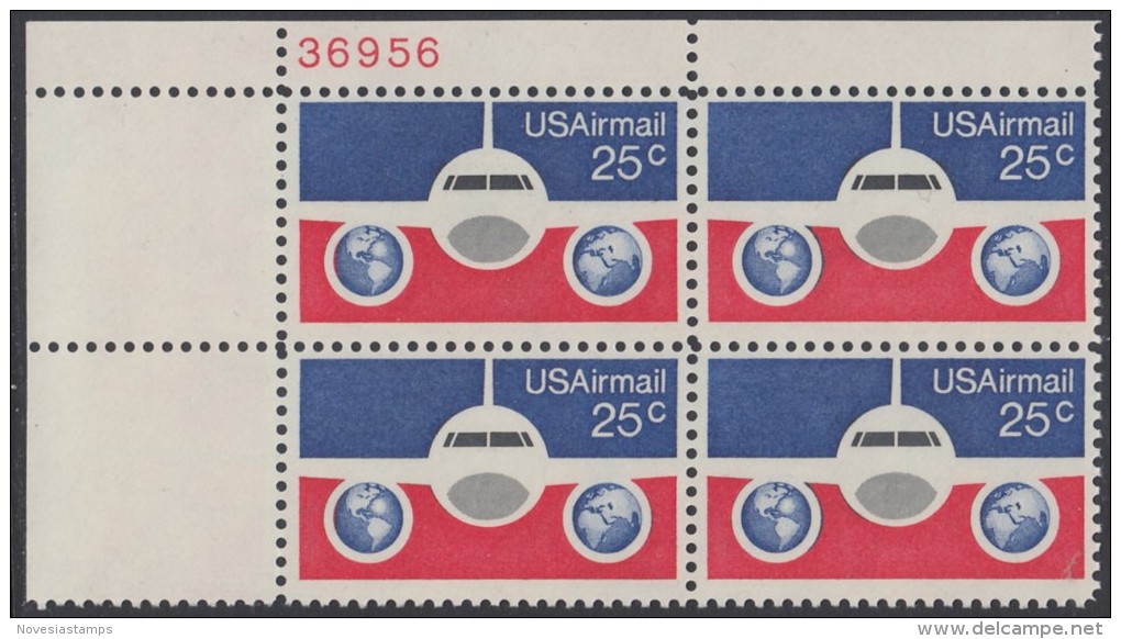 !a! USA Sc# C089 MNH PLATEBLOCK (UL/36956) - Planes & Globes - 3b. 1961-... Unused