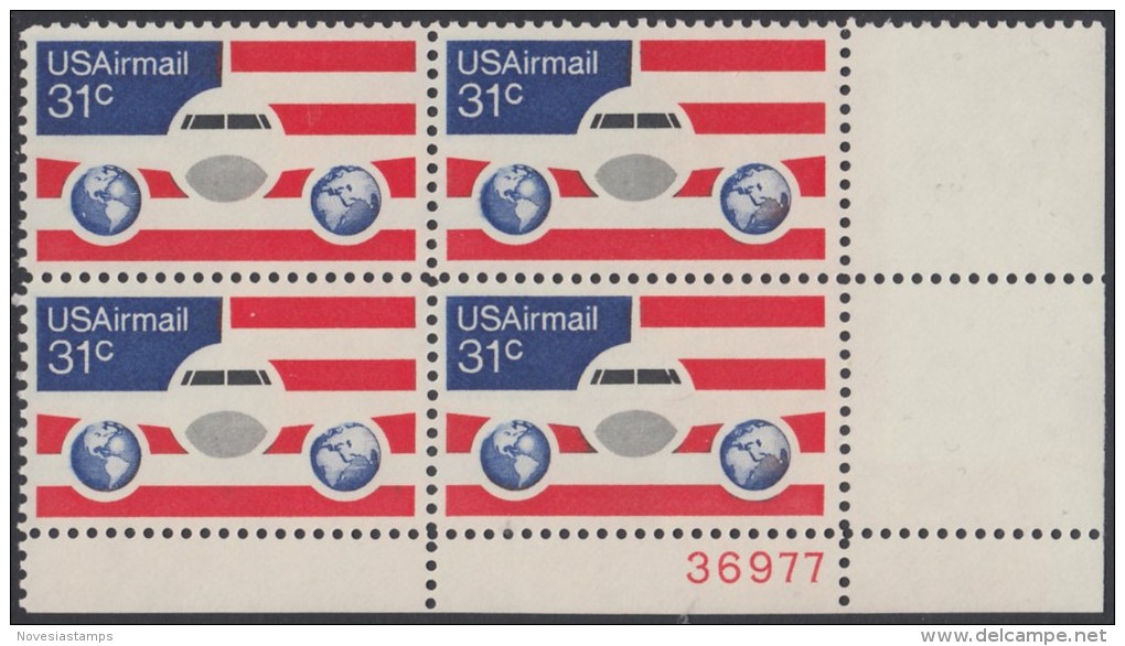 !a! USA Sc# C090 MNH PLATEBLOCK (LR/36977) - Planes; Globes & Flags - 3b. 1961-... Unused