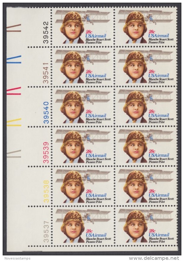 !a! USA Sc# C099 MNH PLATEBLOCK(12) (LL/39537) - Blanche Stuart Scott - 3b. 1961-... Ongebruikt