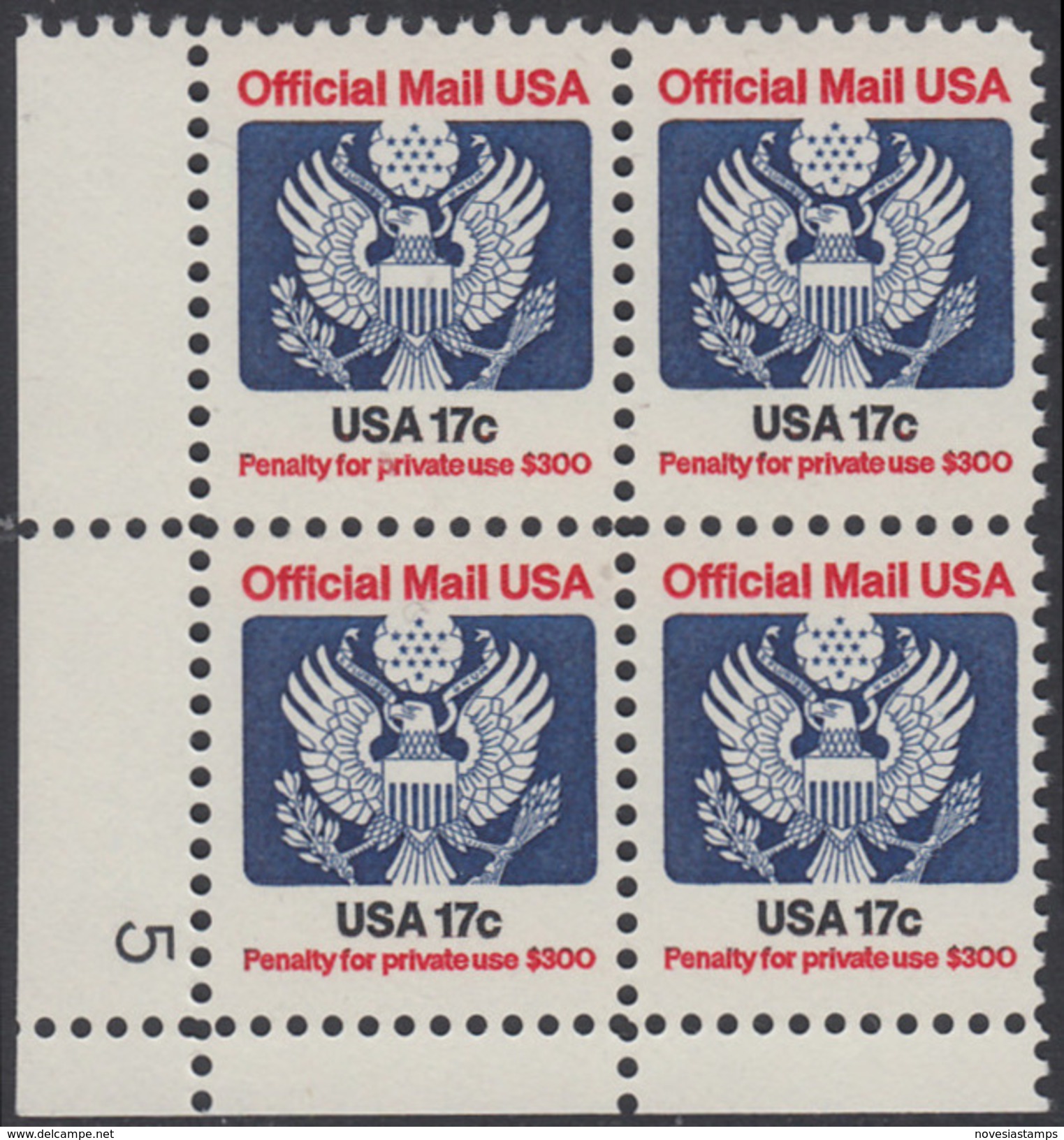 !a! USA Sc# O130 MNH PLATEBLOCK (LL/5) - Great Seal - Officials