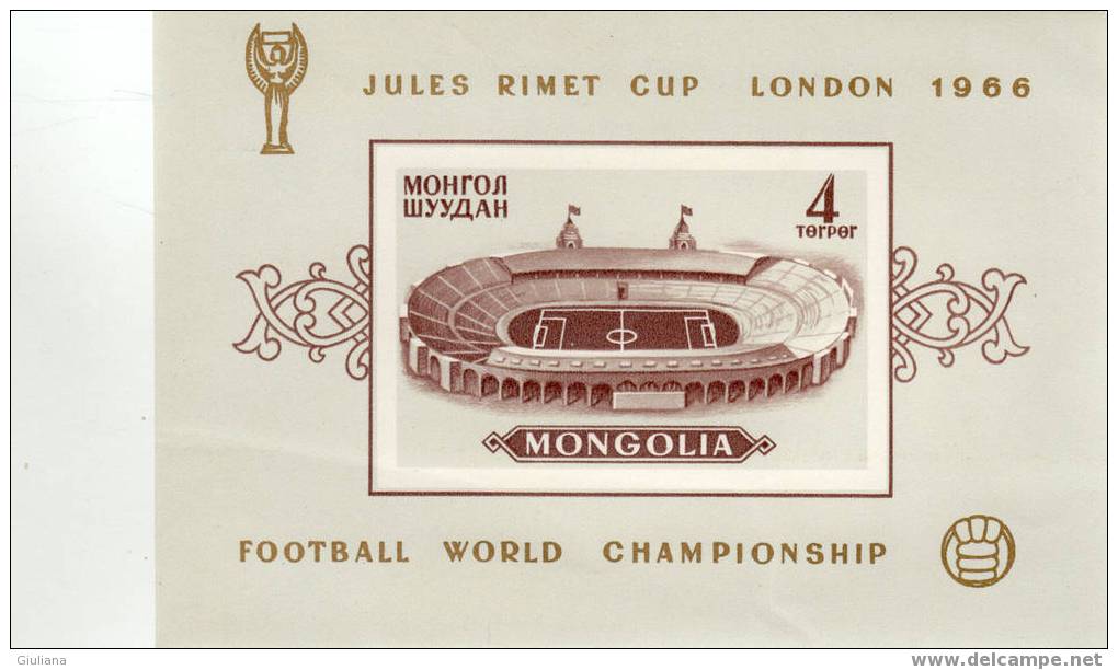 Mongolia - Foglietto N. 11** (Yvert) Calcio: Mondiali Inghilterra 1966 - 1966 – Angleterre