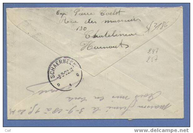 247+257 Op Aangetekende Brief Met Cirkelstempel CHATELINEAU, Naar Schaerbeek Met Tekst "maison Fermé" - 1922-1927 Houyoux