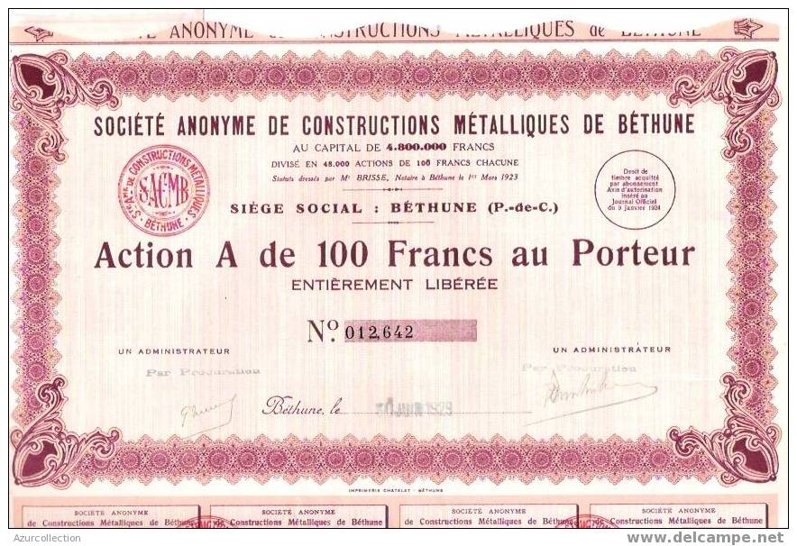 TITRE.  C.METALLIQUES DE BETHUNE .62. - Industrie