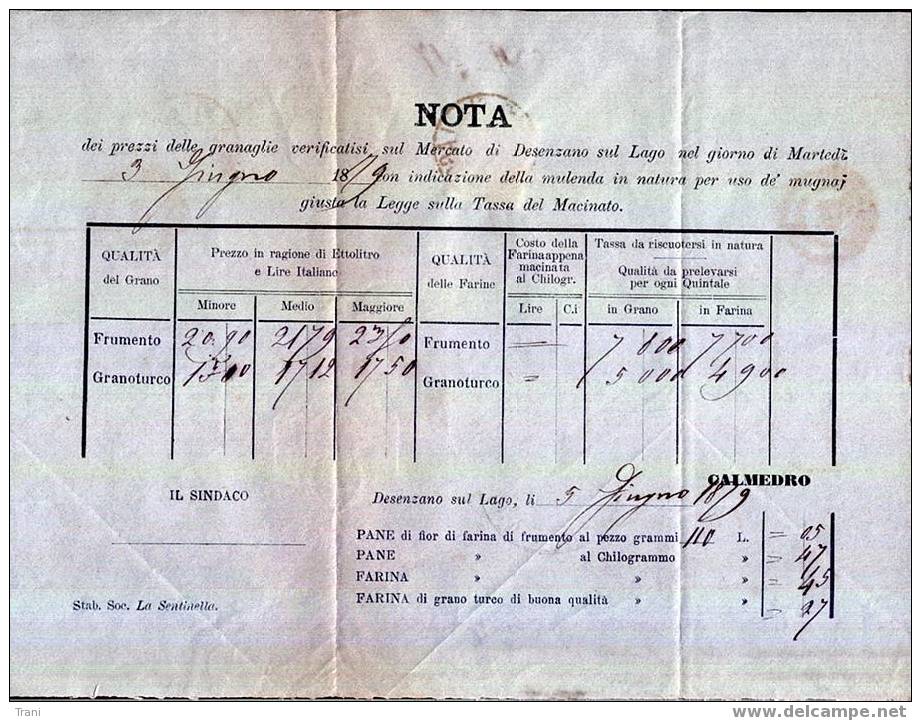 NOTA - DESENZANO SUL LAGO - Anno 1879 - Afgestempeld