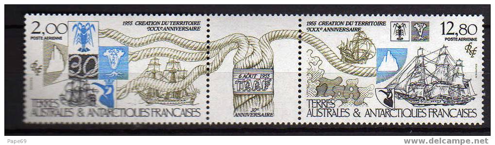 TAAF P.A. N° 91 A XX 30ème Ann. De La Création Du Territoire Triptyque Avec Vignette Centrale  Sans Charnière, TB - Unused Stamps