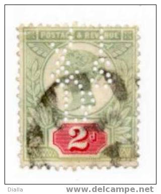 Perfo Perfin Y&T 94, 2p Vert Et Rose, 1887, Perforated See Scan - Perfins