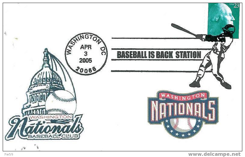 BASE BALL  OBLITERATION TEMPORAIRE USA 2005 WASHINGTON SUR CARTE ILLUSTREE - Base-Ball