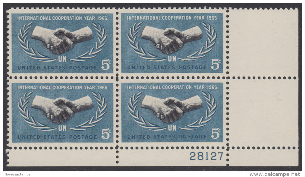 !a! USA Sc# 1266 MNH PLATEBLOCK (LR/28127/a) - International Cooperation Year - Unused Stamps