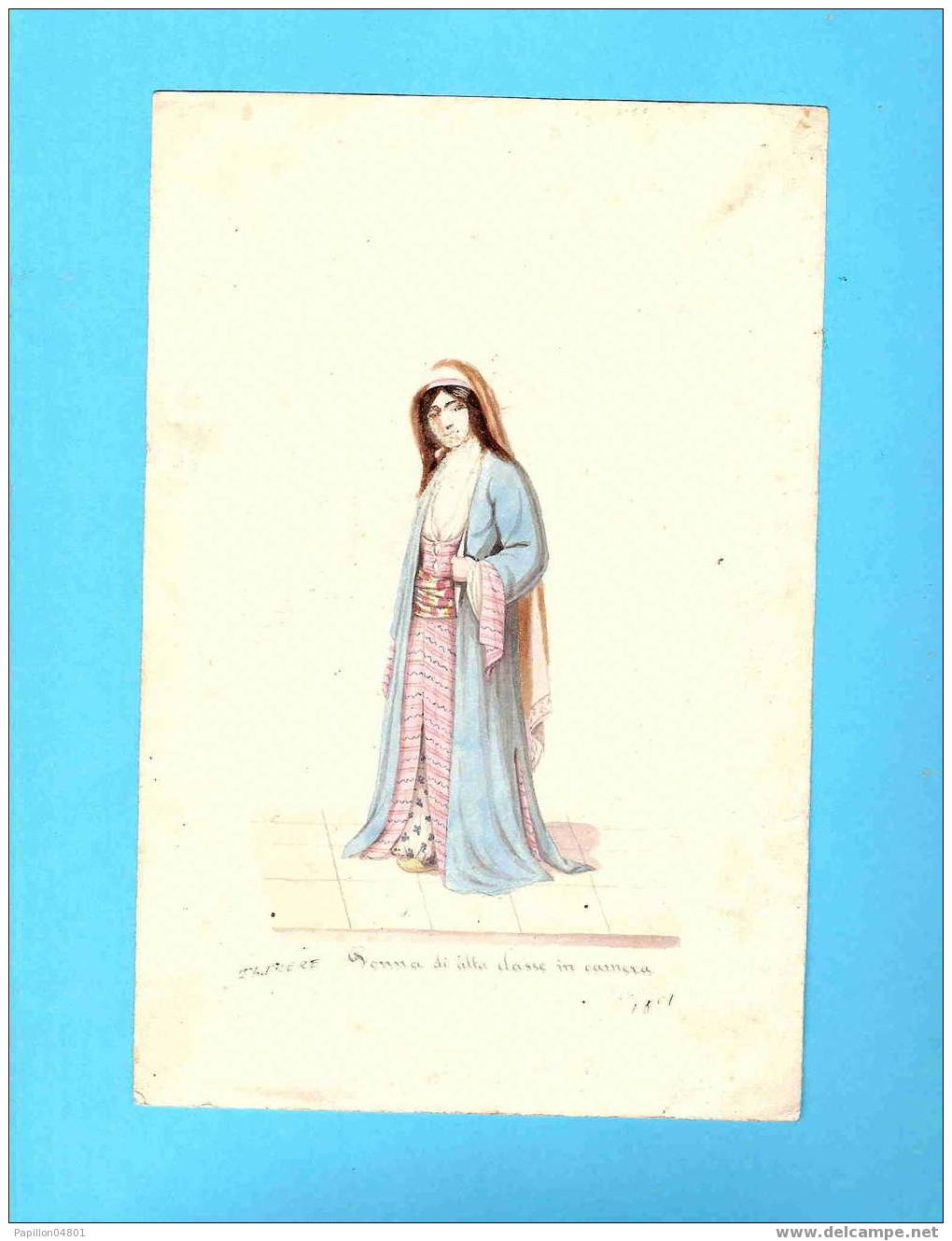 DESSIN ORIGINAL THEODORE FRERE FEMME ORIENTALE 1851 SIGNE DATE - Wasserfarben