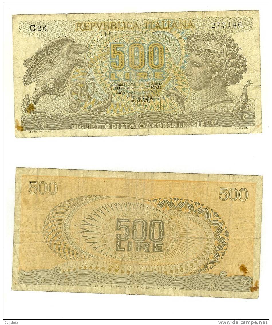 500 Lire Aretusa 23/04/1975 (Rara - R3) - 500 Lire