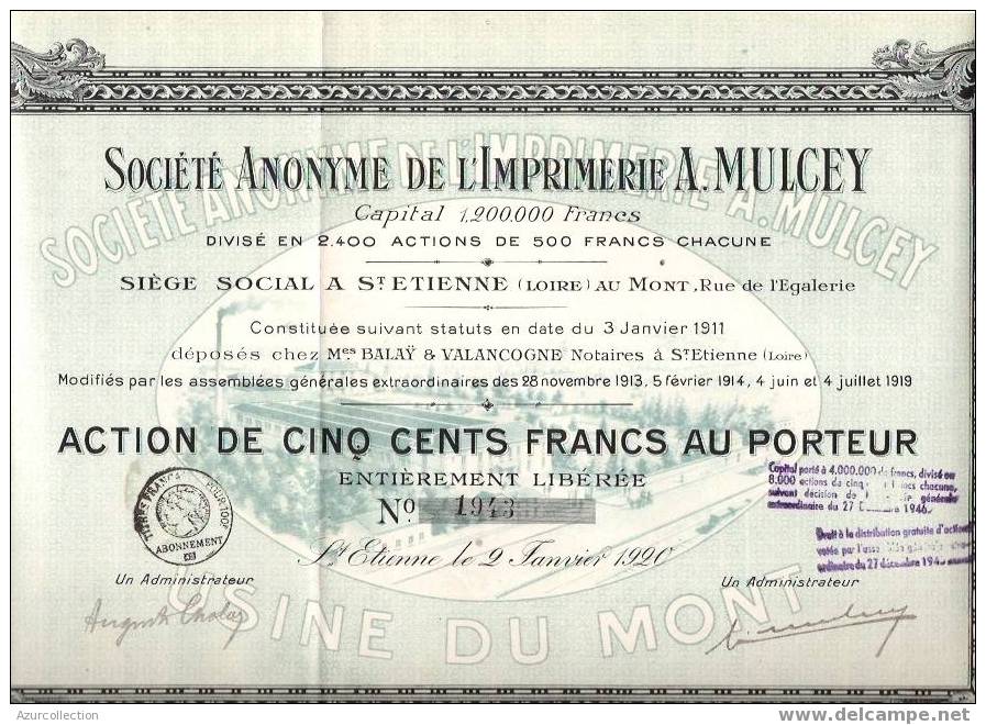 TITRE .IMPRIMERIE MULCEY  .SAINT ETIENNE .42 - Industry