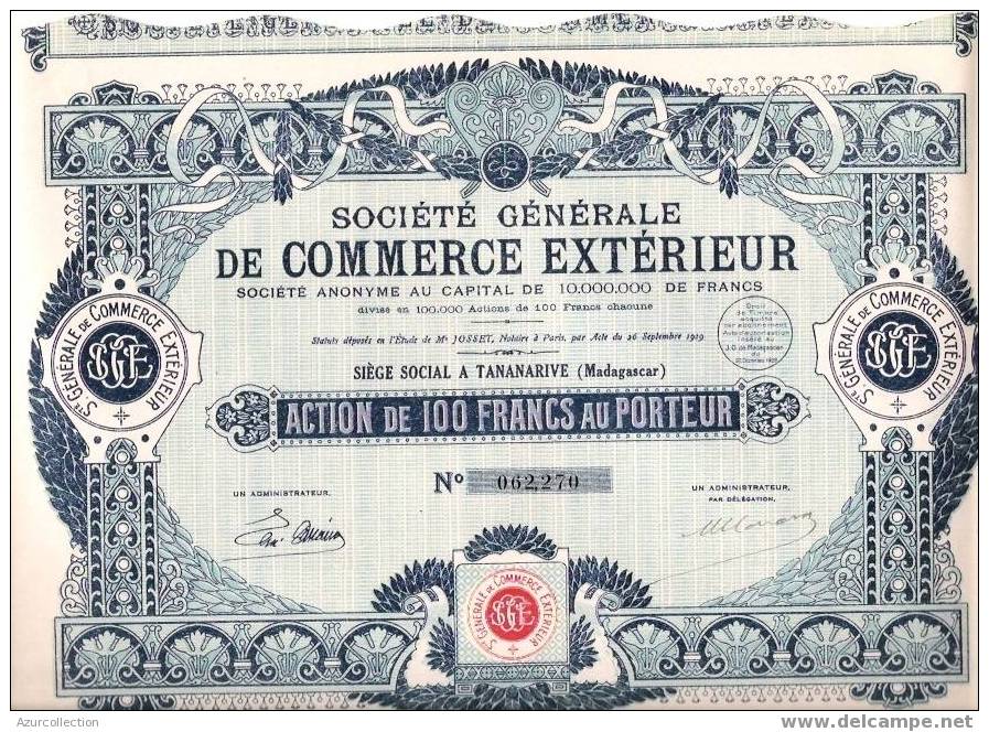 TITRE .COMMERCE EXTERIEUR .MADAGASCAR - Afrique