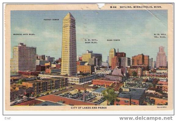 Skyline, Minneapolis, Minnesota :City Of Lakes And Parks ,looking North From Tenth Street; + Stamps "Wilson, "Liberty" - Sonstige & Ohne Zuordnung