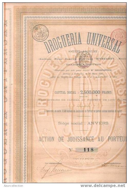 TITRE .DROGUERIA UNIVERSAL.1887 - Industrie