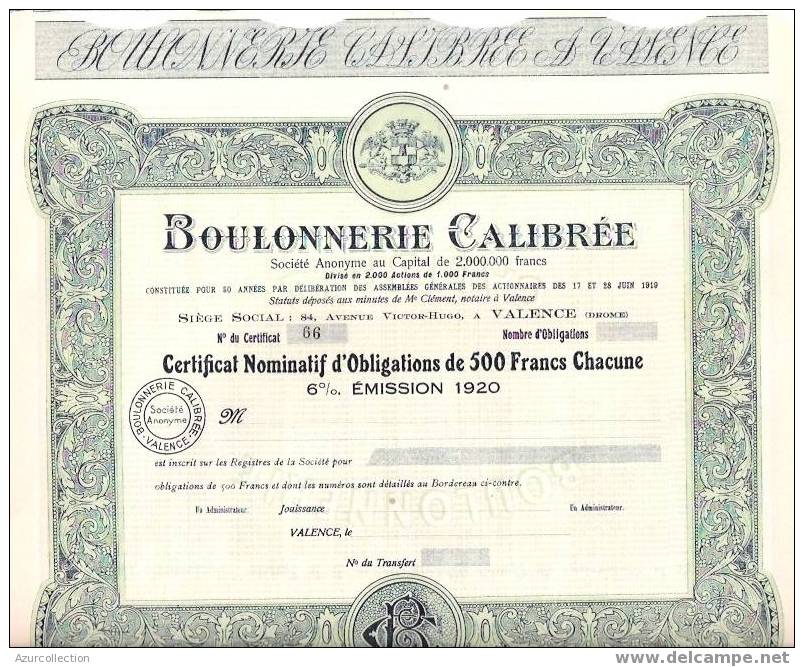 TITRE .BOULONNERIE CALIBREE .VALENCE .26 - Industrie