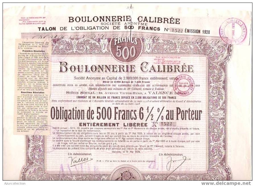TITRE .BOULONNERIE CALIBREE .VALENCE .26 - Industry