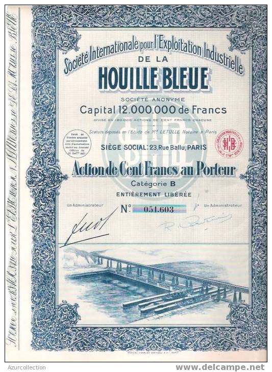 TITRE .HOUILLE BLEUE - Acqua