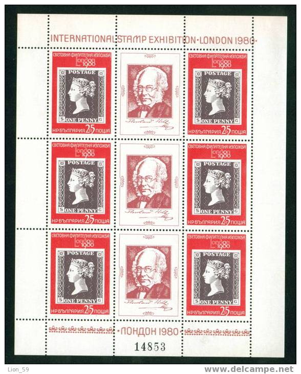 2944 Bulgaria 1980 Int Stamp Exhibition Num. MNH / Sir Rowland Hill  /Internationale Briefmarkenausstellung LONDON 1980 - Rowland Hill