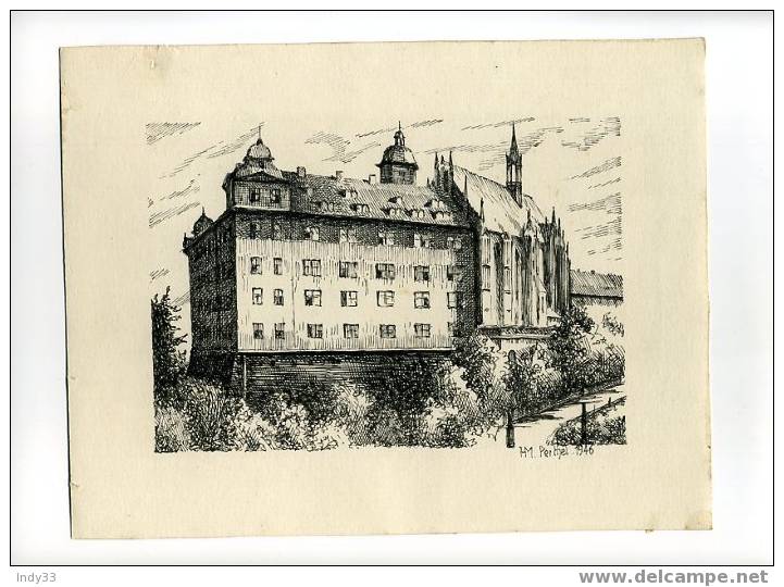 - CHÂTEAU . DESSIN A L'ENCRE DE CHINE , SIGNE HM PERTHEL 1946 - Dessins