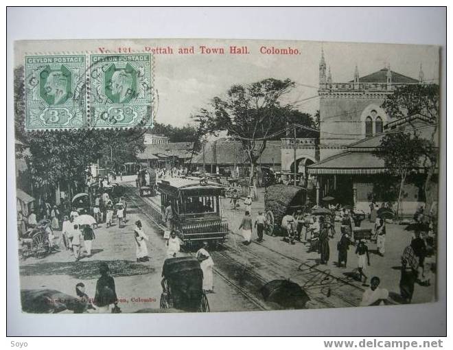 Ceylan Colombo Pettah And Town Hall Voyage Tram Tramway Beau Plan - Sri Lanka (Ceylon)