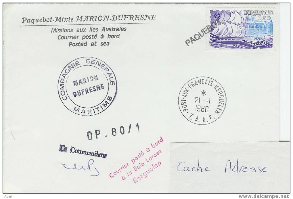 206 Marion Dufresne- Courrier Posté à La Baie Laroze- Kerguelen - Lettres & Documents