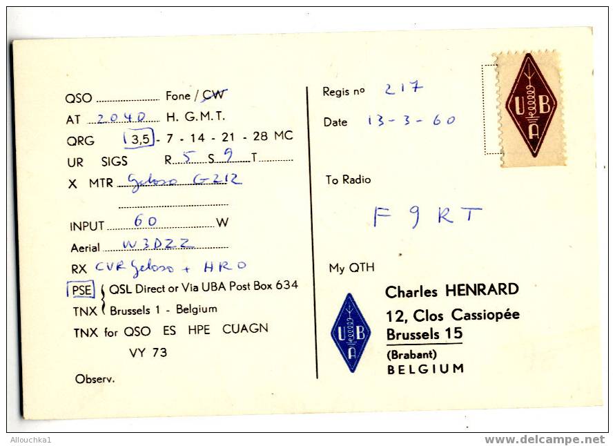 AMATEUR RADIO STATION/ RADIO AMATEUR CARTES QSL DE BELGIQUE  BRUSSELS 1960 - Amateurfunk