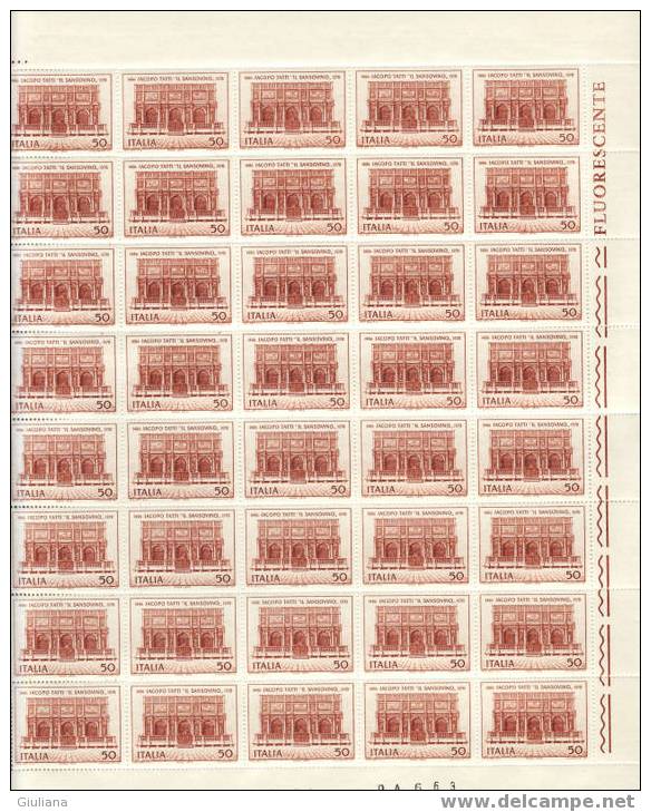 Italia Rep. - Foglio Intero N. 1129** Di 40 V. (Sassone) 1970  Jacopo Tatti "Il Sansovino" - Full Sheets