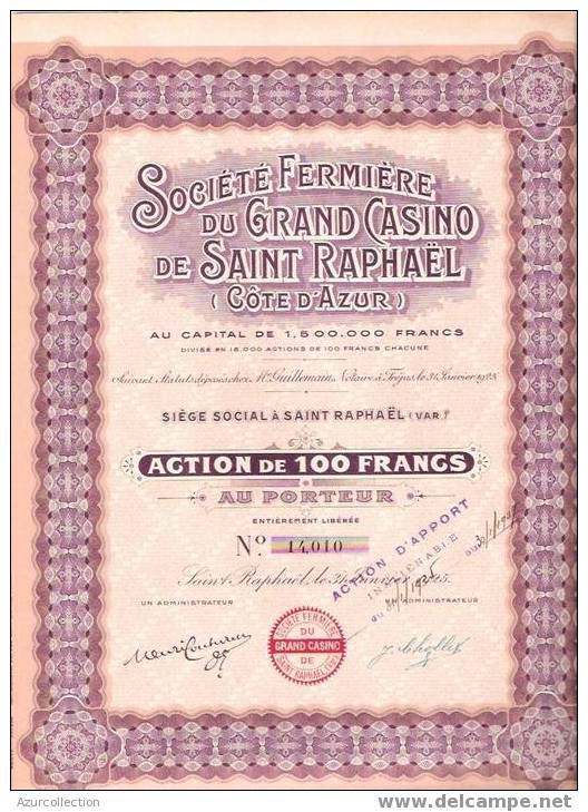 TITRE .CASINO SAINT RAPHAEL .83 . - Casinos