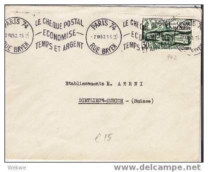 Fs223 /FRANKREICH -   Conseil De L’Europe 1952 Auf Brief In Die Schweiz, Stempel: Posteigenwerbung - 1921-1960: Moderne