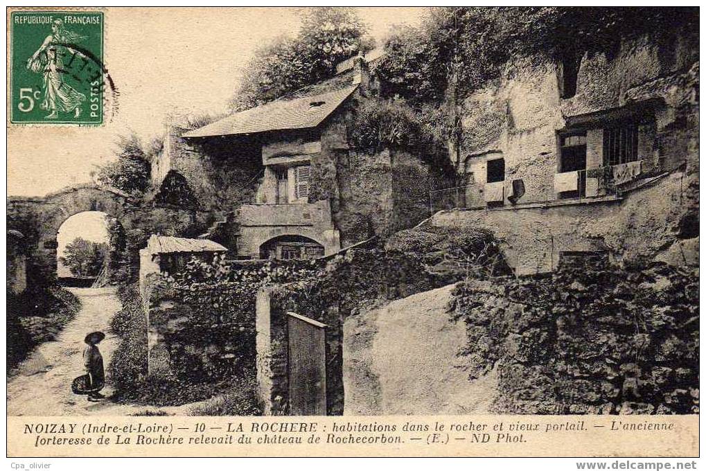 37 NOIZAY (envs Vouvray) La Rochère, Habitations Dans Le Rocher, Troglodyte, Animée, Ed ND, 1911 - Vouvray